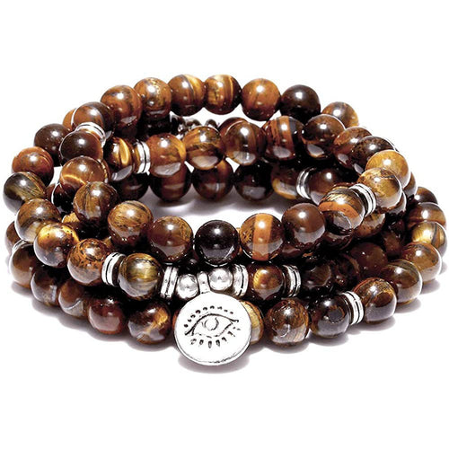 108 Buddha Beads Mala - Tiger Eye Amazonite Lotus Necklace | New Year 2026