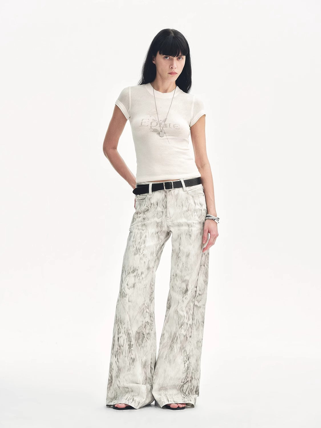 "Phantom" original snake print flared denim trousers