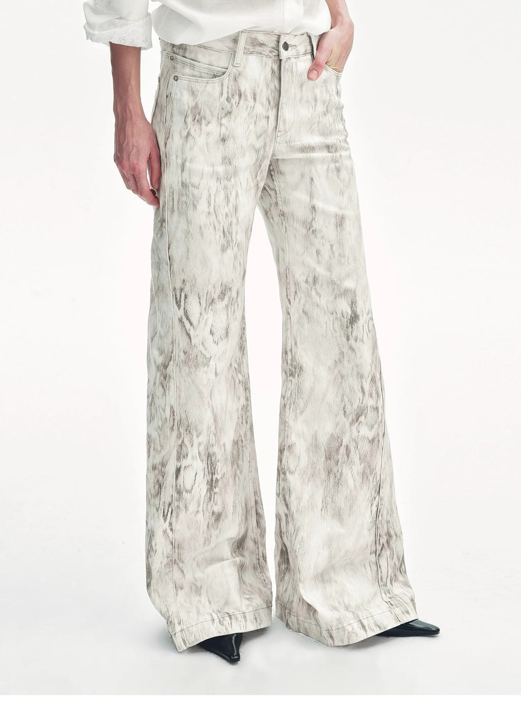 "Phantom" original snake print flared denim trousers