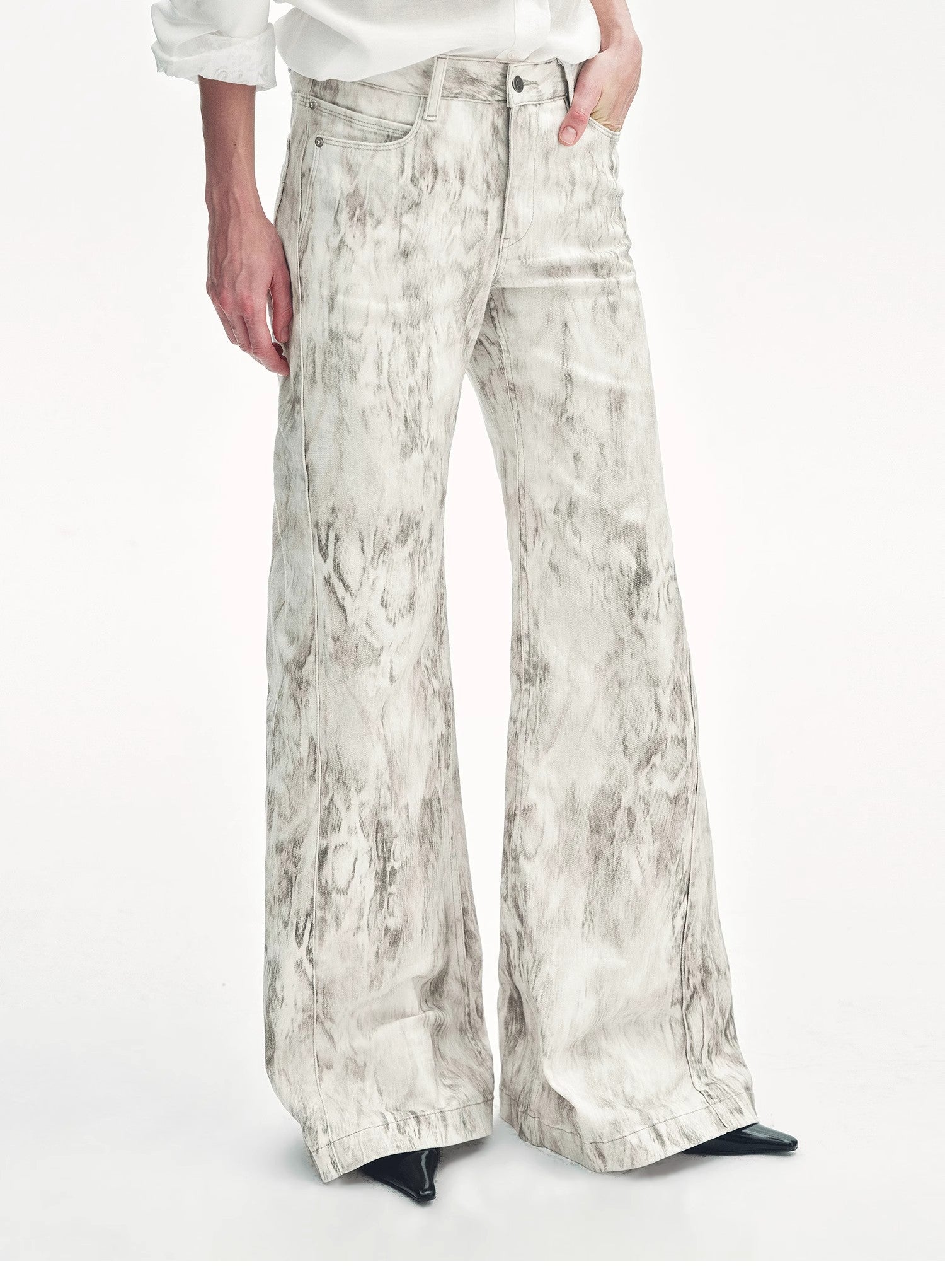 "Phantom" original snake print flared denim trousers