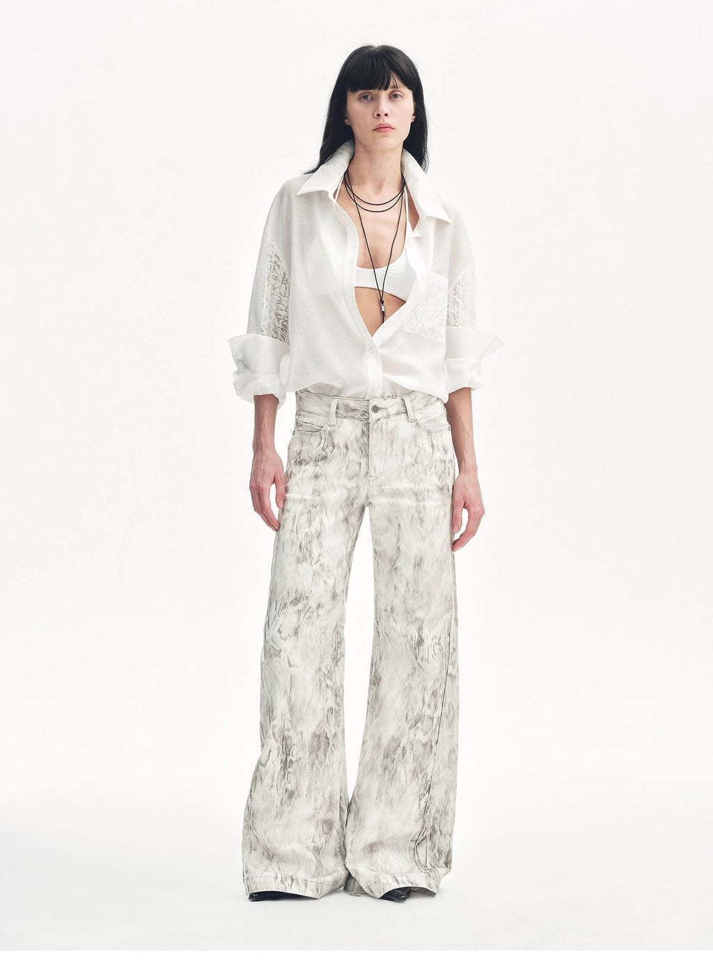 "Phantom" original snake print flared denim trousers