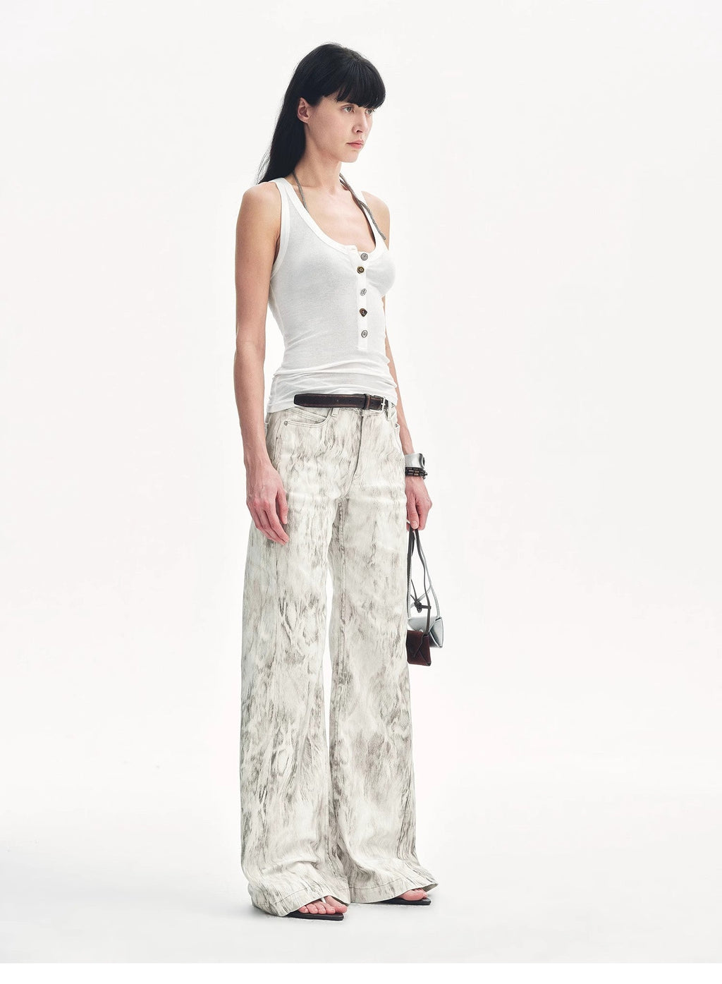 "Phantom" original snake print flared denim trousers