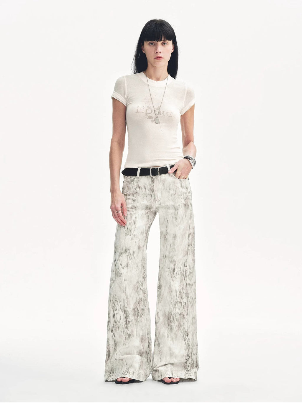 "Phantom" original snake print flared denim trousers