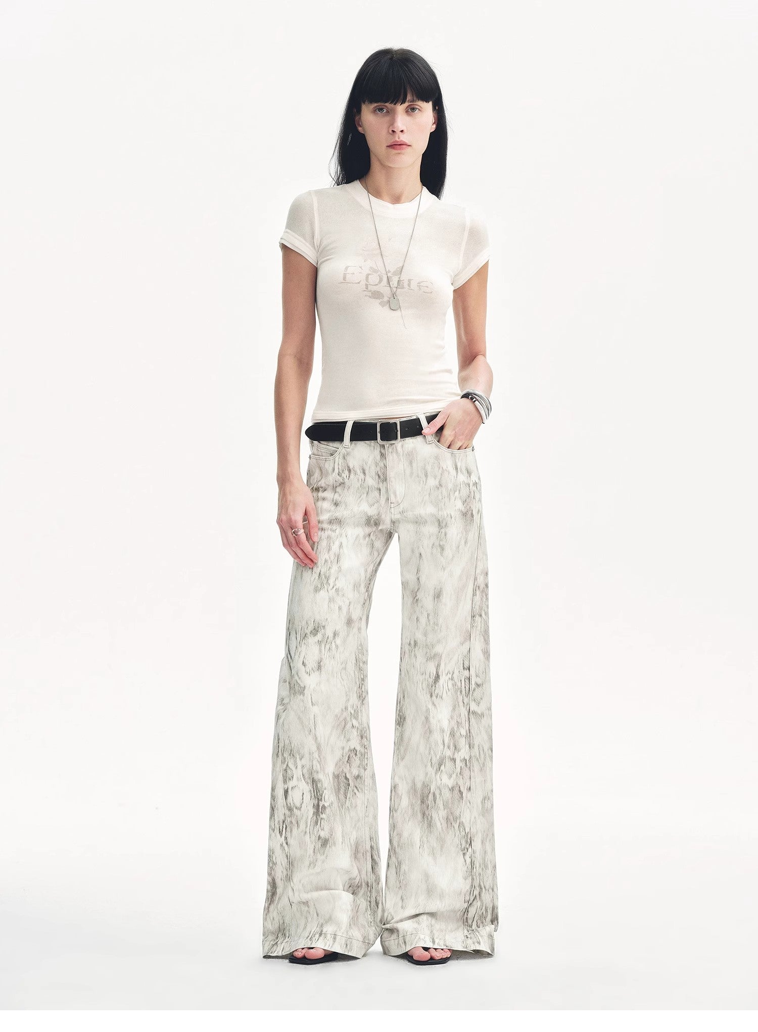 "Phantom" original snake print flared denim trousers
