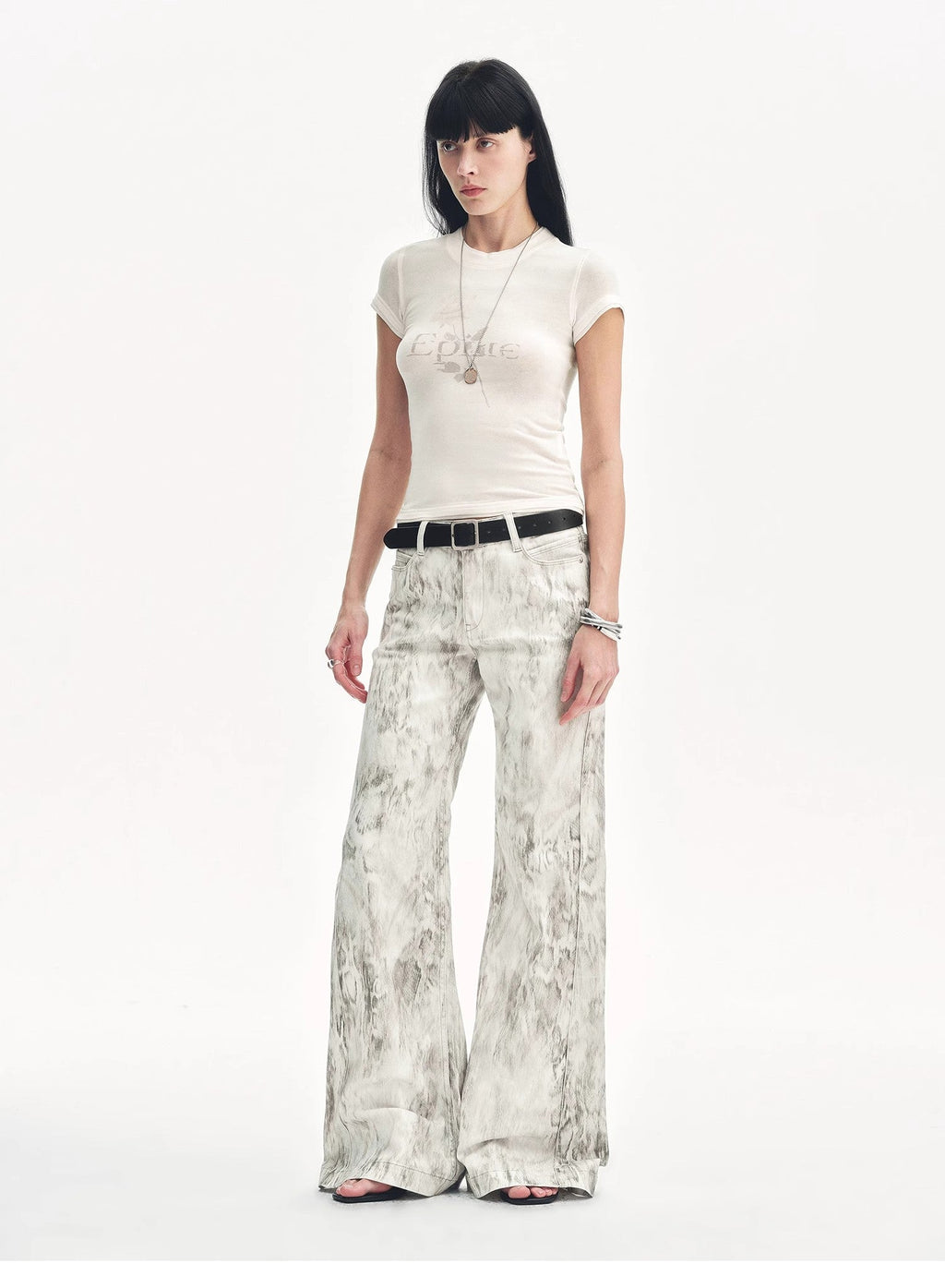 "Phantom" original snake print flared denim trousers