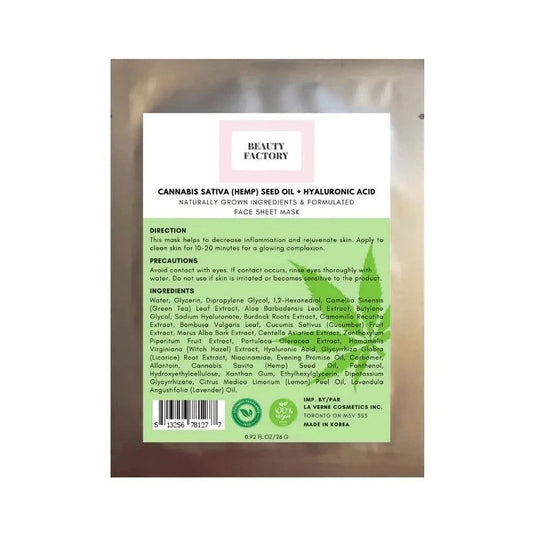 Organic Cannabis Sativa Hemp Seed Oil + Hyaluronic Acid Face Mask (5 Pack) - Premium Self-Care