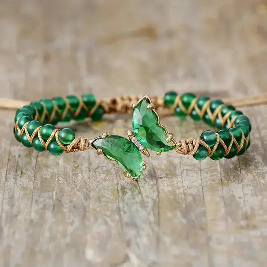 Green Agate Crystal Butterfly Bracelet - Healing Gemstone Gift | New Year 2026
