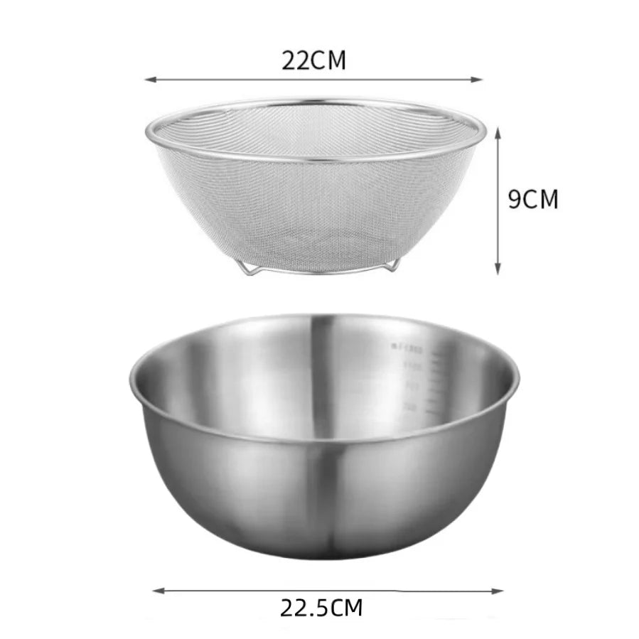 1-3 Stainless Steel Bowl Set with Scale for Cooking Baking Food Storage Large Capacity Mixing Bowls for Home Kitchen Essentials