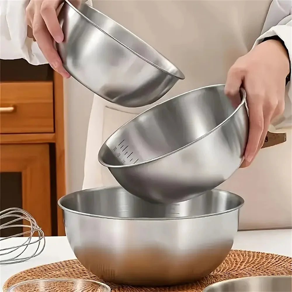 1-3 Stainless Steel Bowl Set with Scale for Cooking Baking Food Storage Large Capacity Mixing Bowls for Home Kitchen Essentials