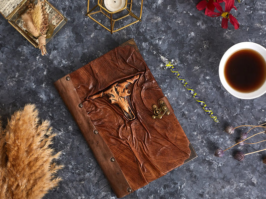 Bull Skull Embossed Leather Journal - Handmade New Year Gift Notebook