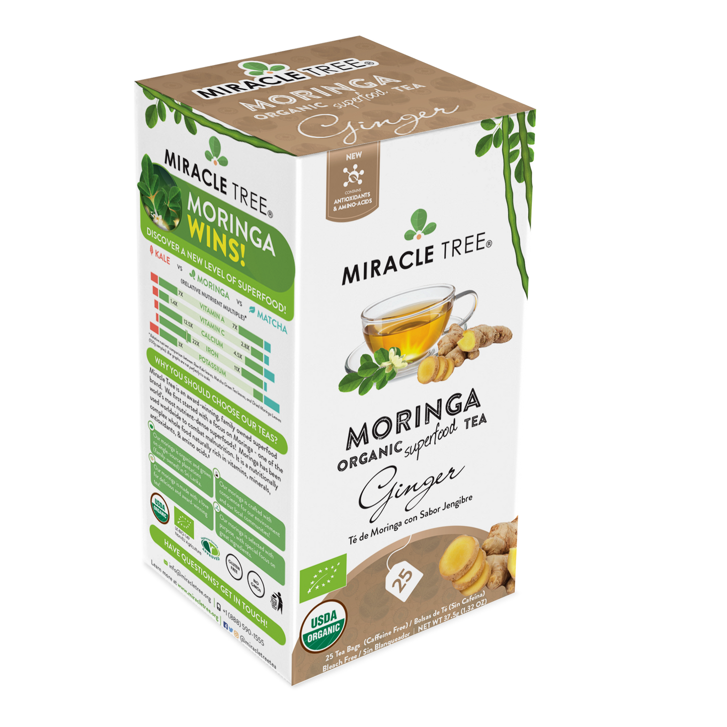 Miracle Tree Organic Moringa Ginger Tea - Superfood Wellness Gift | New Year 2026