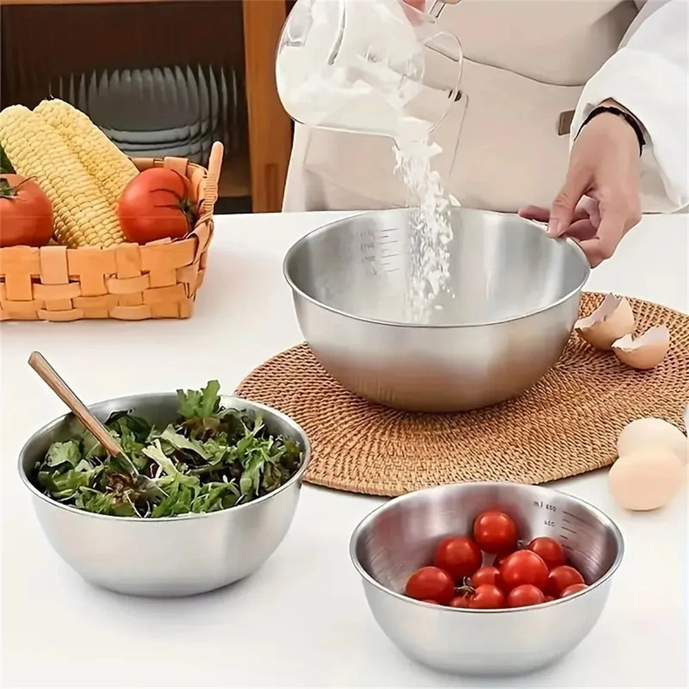 1-3 Stainless Steel Bowl Set with Scale for Cooking Baking Food Storage Large Capacity Mixing Bowls for Home Kitchen Essentials